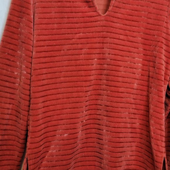 Vintage Velour Pullover Shirt Long Sleeve Rust Red V Neck Textured Stripe - Picture 2 of 8